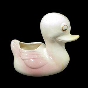 Duck Ceramic Planter Cacti Succulent Plant Pot 5 in Vintage Yellow Pink White